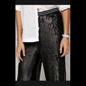NEW Free People black Sequin Matte & Shiny Elastic Waist Pull On Sporty Pants S.